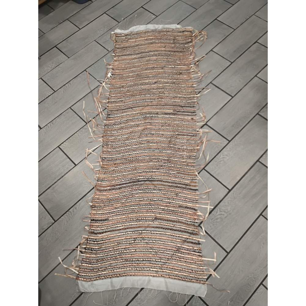 WORLD MARKET Woven Raffia Scarf With Ribbon Fringe Neutral Boho 22x71